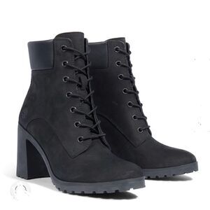 Timberland Women’s Black Nubuck Lace Up Heeled Combat Y2K Boots Size 7.5